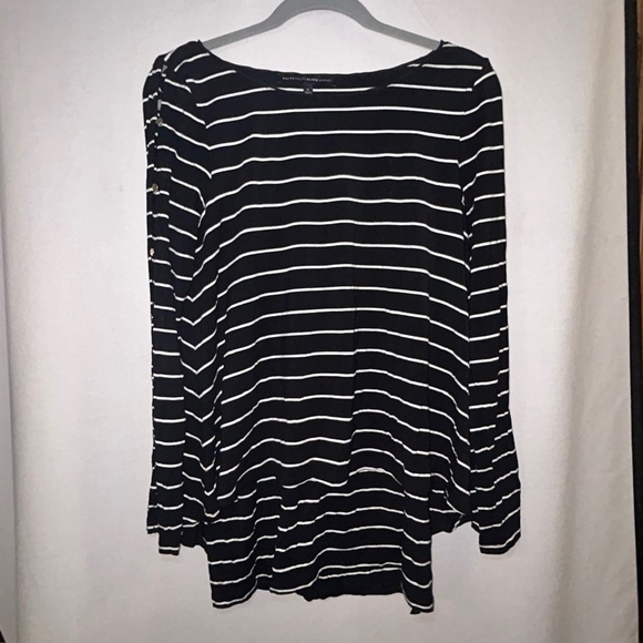 White House Black Market Striped Tunic Top Slit Sleeve Double Black/White Small - Picture 5 of 14